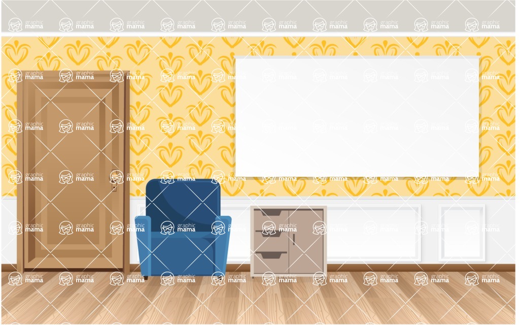Room Backgrounds Vector Collection - Realistic Vector Room Interior with Presentation Board